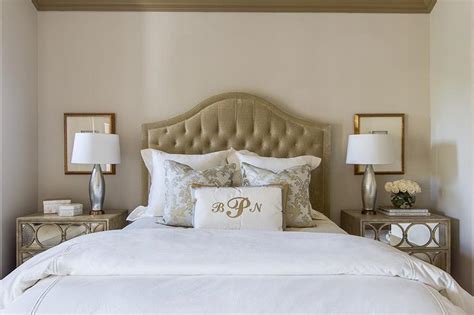 Taupe Velvet Headboard Transitional Bedroom Ej Interiors