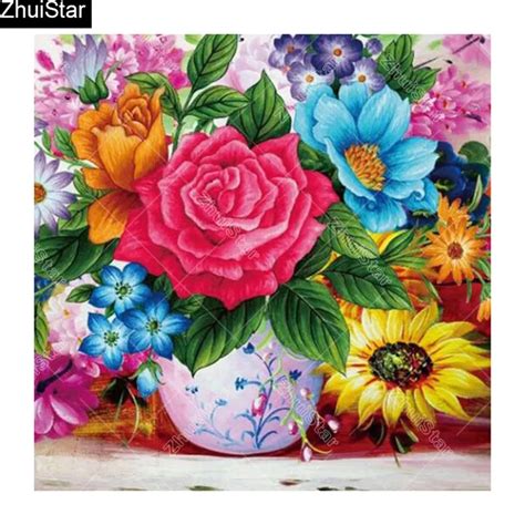 Full Square D Diy Diamond Painting Safflower Embroidery Cross Stitch