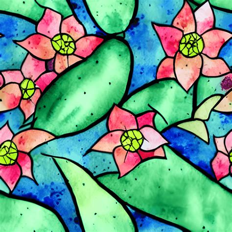 Kaktus Aquarell Blumen Buntglasmuster Creative Fabrica