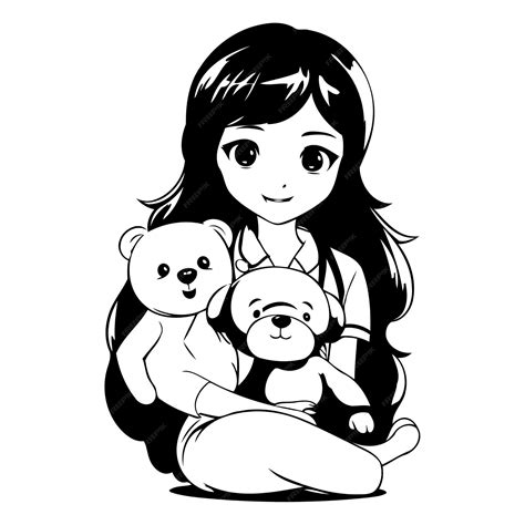 Premium Vector Cute Little Girl And Her Teddy Bear Vector Illustration