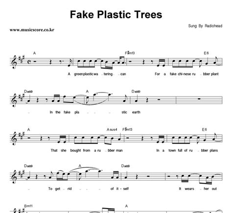 Radiohead Fake Plastic Trees 악보