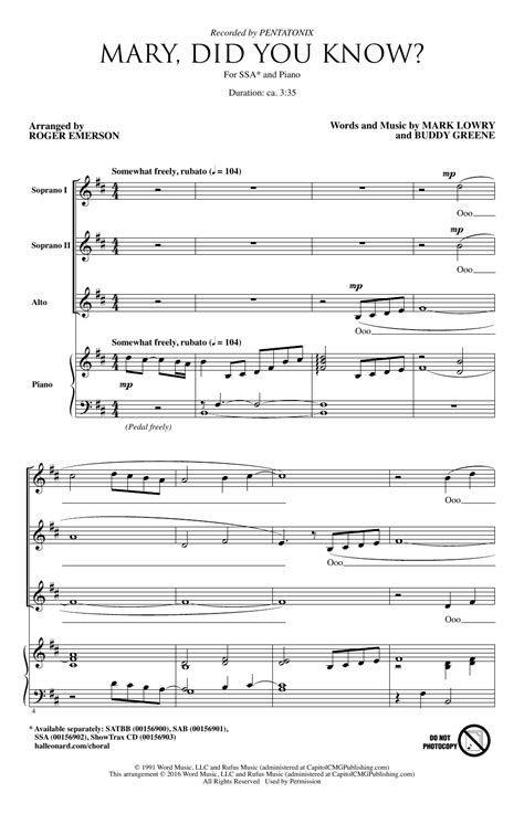 Mary Did You Know Arr Roger Emerson By Pentatonix Sheet Music For