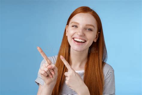 Happy Carefree Smiling Redhead Caucasian Girl Ginger Straight Hairstyle