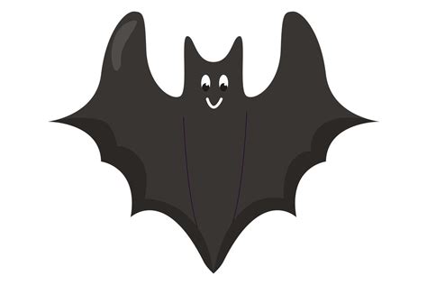 Cute Cartoon Black Bat Halloween Decoration Flat Vector Illustration