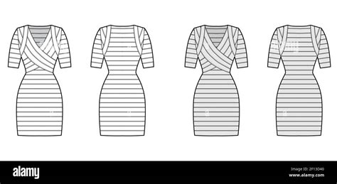 Bandage Dress Technical Fashion Illustration With V Neck Short Sleeves