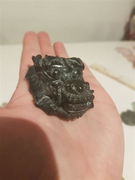 Old Chinese Carved Black Jade Dragon Belt Buckle Amulet Or Pendant Vgc