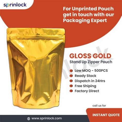 Sprinlock Gloss Gold Stand Up Zipper Pouch At Rs Piece Stand Up