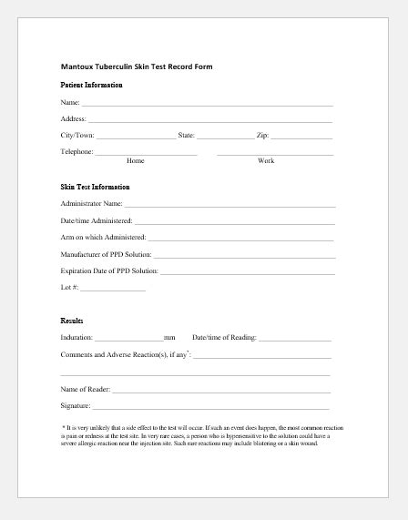 Free Printable Tb Skin Test Form Printable Form 2024