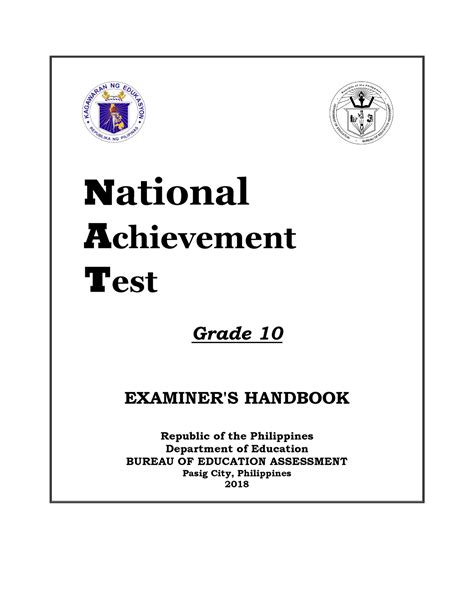 2018 Natg10 Examiners Handbook National Achievement Test Grade 10