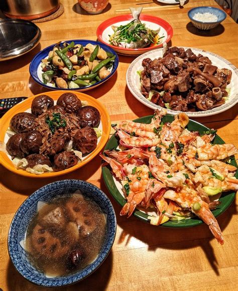 Homemade Chinese New Year Eve Dinner Of Clockwise Bacon Butterflied