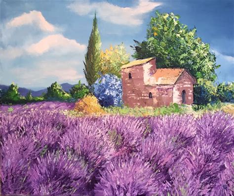 Landscape With Lavender Oil Painting By Natalia Kolesnichenko