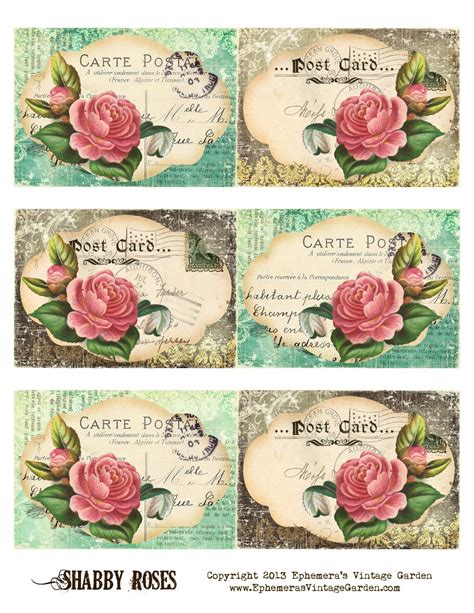 Ephemera S Vintage Garden Free Printable Shabby Rose Postcard Tags