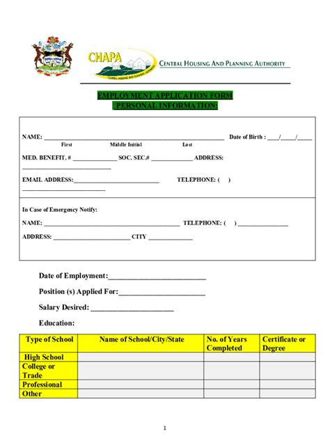 Fillable Online CHAPA Employment Application Form Fax Email Print