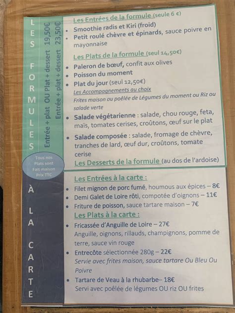 Menu Au Le Carahutta Restaurant Gennes Val De Loire