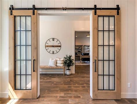 Farmhouse French Full Glass Barn Door Interior Barn Doors Double Sliding Barn Doors Doors