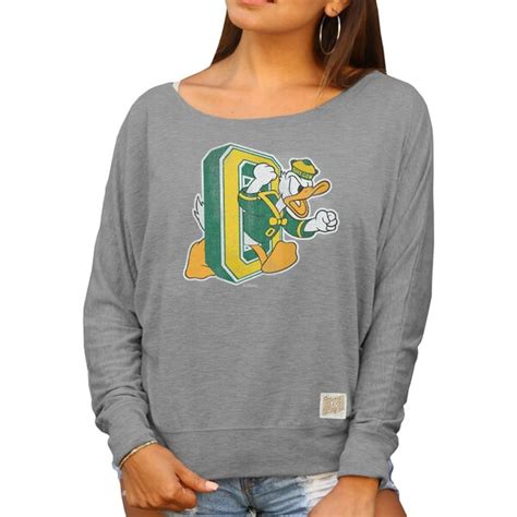 Womens Oregon Ducks Original Retro Brand Gray Relaxed Boatneck Dolman