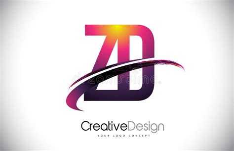 ZD Z D Purple Letter Logo With Swoosh Design Creative Magenta M Stock