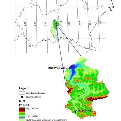 The location of the study catchment; left picture: county scale, whole ...