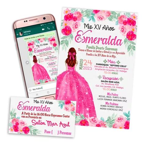 Invitaci N Digital A Os Rosa Fucsia Xv Pases Imprimible En Venta