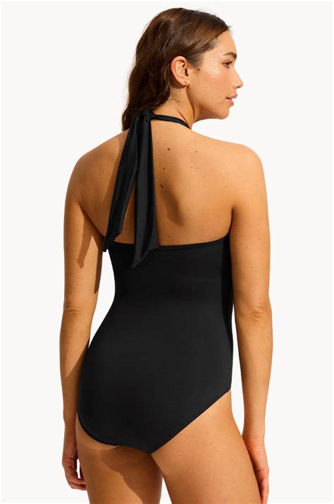 Seafolly Collective Halter Bandeau One Piece Black Swimwear Galore Au