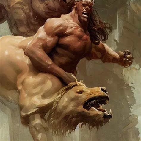 Heracles Strangling The Nemean Lion Digital Painting Stable Diffusion