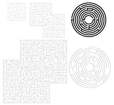 Conjunto de labirintos em diferentes retângulos de formas geométricas e
