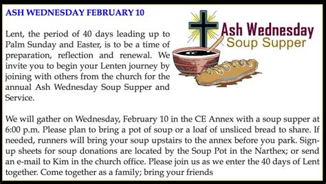 Soup Supper For Ash Wednesday Point Pleasant Presbyterian Church