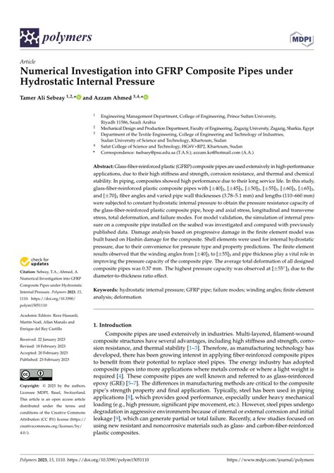 Pdf Numerical Investigation Into Gfrp Composite Pipes Under