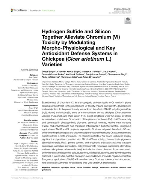 PDF Hydrogen Sulfide And Silicon Together Alleviate Chromium VI