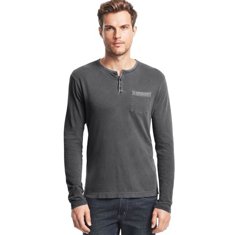 Kenneth Cole New York Long Sleeve Henley Shirt In Gray For Men Black