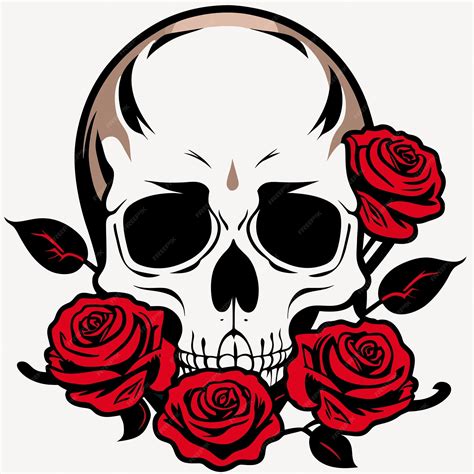 Premium Vector Skull And Roses Dead Skeleton Head And Red Flowers