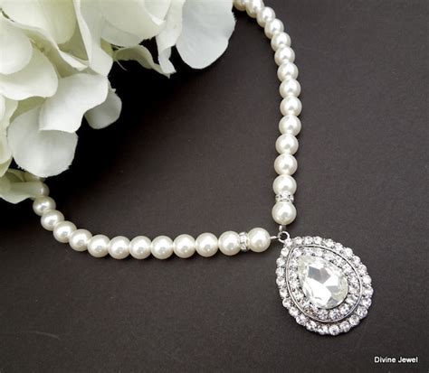 Ivory Swarovski Pearl And Crystal Necklace By Divinejewel On Etsy