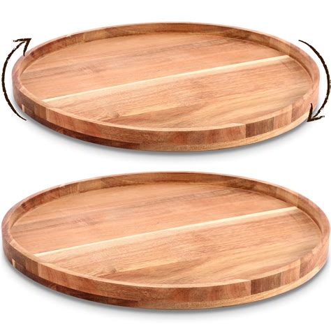 Nitial 2 Pack 18 Acacia Wood Lazy Susan Organizer Large Wooden