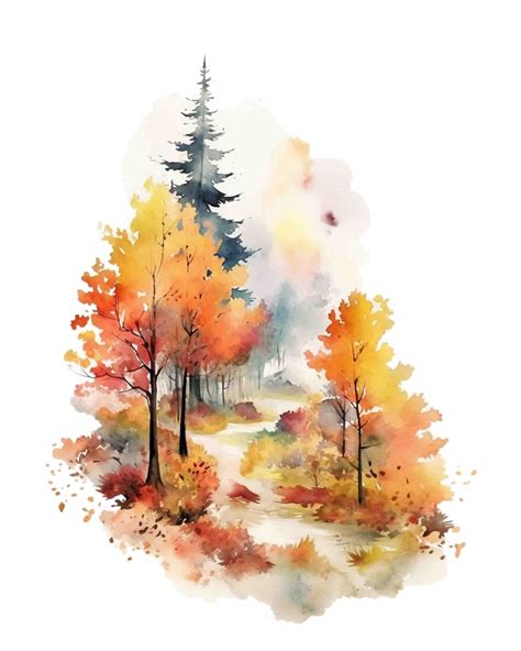 Watercolor Autumn Forest Vignette Fall Nature Digital Art Etsy