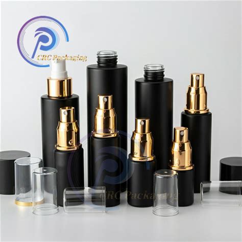 High End Frosted Matte Black Cosmetic Glass Bottle And Jar Pump Bottle For Lotion Serum Cream