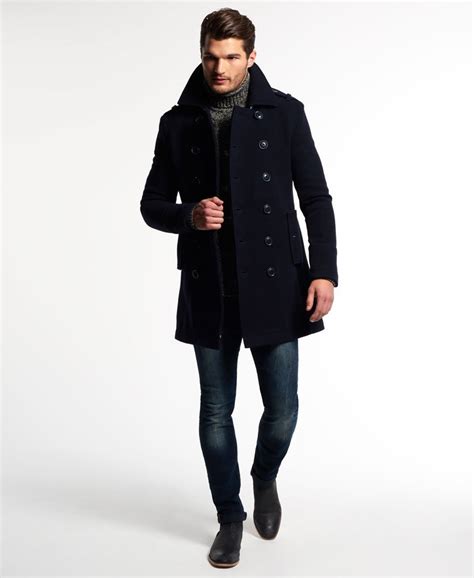 Men S Bridge Coat In Navy Superdry Uk