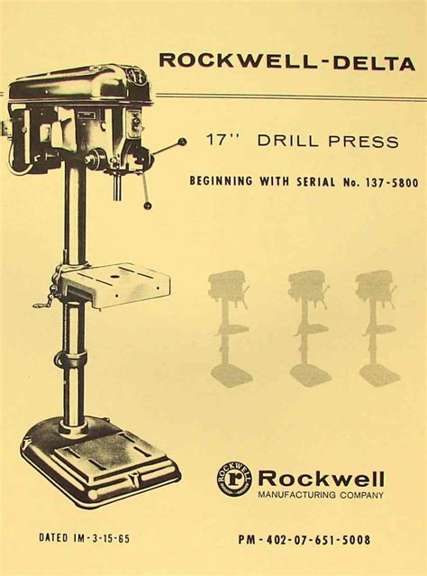 Rockwell Delta Drill Press Operator S Parts Manual Ozark Tool