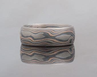 Mokume Gane Ring Or Wedding Band In Embers Palette And Etsy