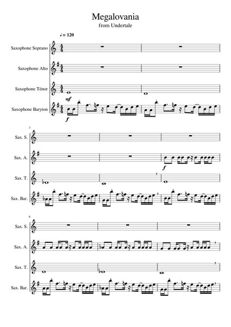 Megalovania Sax Quartet Sheet Music For Saxophone Alto Saxophone Tenor Saxophone Baritone