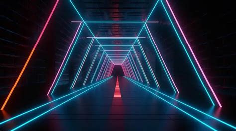 Tunnel With Neon Lights Forming A Tunnel Background 3d Illustration Of