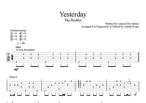 Yesterday The Beatles Fingerstyle Tab Gareth Evans