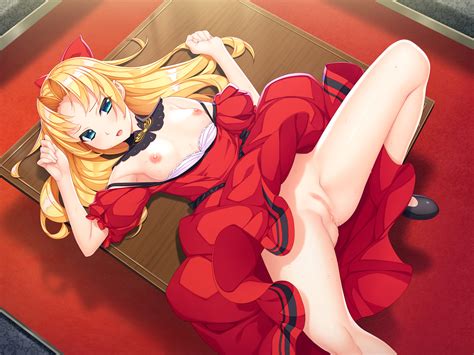 Rule 34 Bare Shoulders Black Footwear Blonde Hair Blue Eyes Blush Bow Breasts Censored Clothes