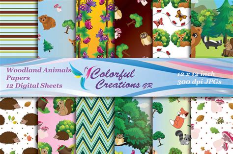 Woodland Animals Digital Papers Forest Animals Scrapbook Papers Woo