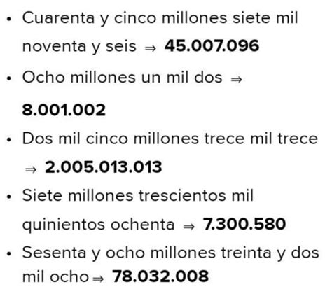 Escribe el número que corresponde a cada nombre Cuarenta y cinco