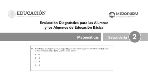 Evaluación Diagnóstica Segundo de secundaria Rocío trabaja en una