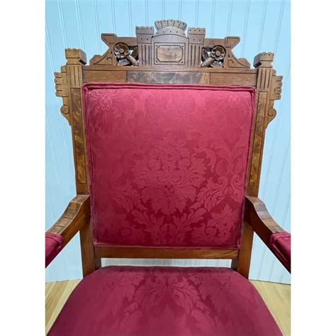 Early 20th Century Victorian Eastlake Arm Chair With Red Damask
