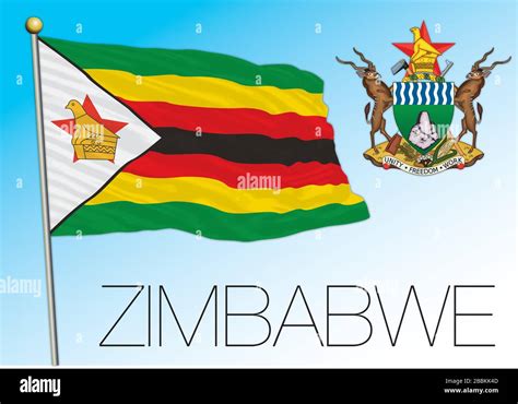 Zimbabwe bandera nacional oficial y escudo de armas país africano