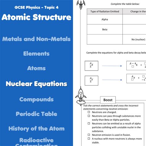 Nuclear Equations Home Learning Worksheet GCSE Teaching Resources