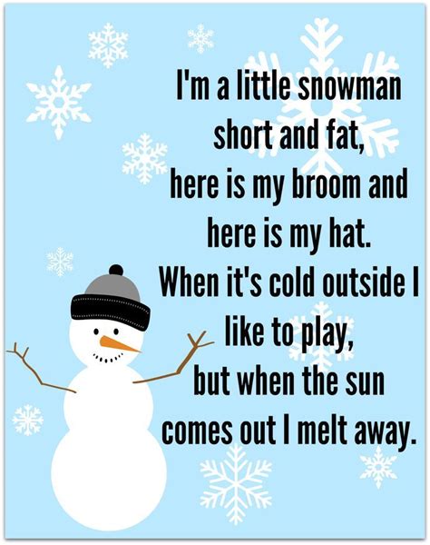 Snowman Song - FREE Printable | Preschool poems, Preschool songs, Kids ...