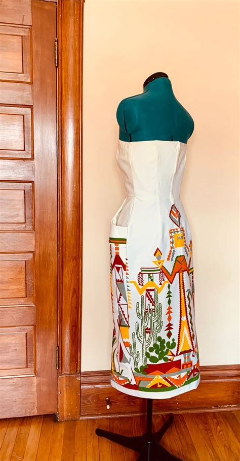 Vintage S Strapless Southwestern Chimayo Kachina Print Dress